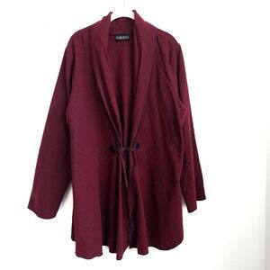 Beppa Women’s Large Burgundy Shawl Wool‎ Cardigan Boho Minimalist Cozy Lagenlook